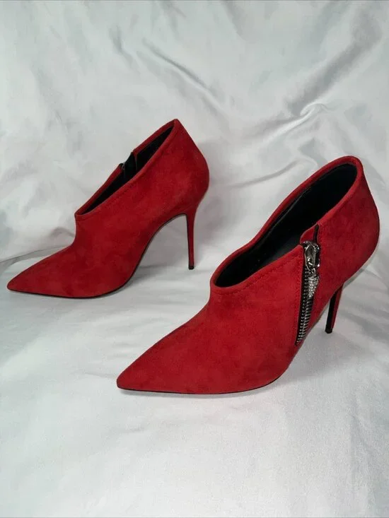 Giuseppe Zanotti Red Suede Leather High Heel Shoes Ankle Booties - Picture 6 of 8